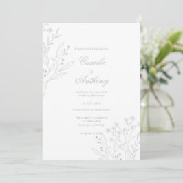 Silver Corner Floral Boho Wedding Einladung