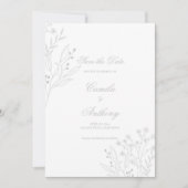 Silver Corner Floral Boho Wedding Einladung (Vorderseite)
