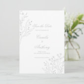 Silver Corner Floral Boho Wedding Einladung (Stehend Vorderseite)