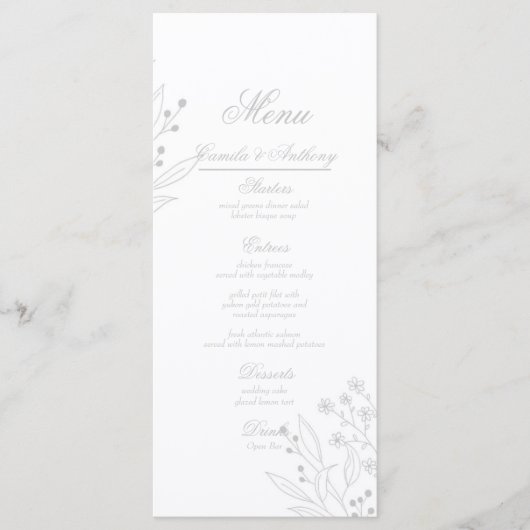 Silver Corner Floral Boho Wedding Menükarte (Vorderseite)