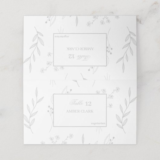 Silver Corner Floral Boho Wedding Platzkarte (Außenseite Aufgefaltet)