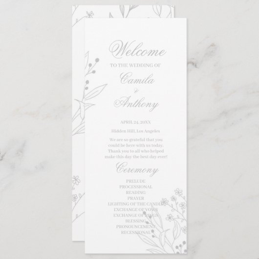 Silver Corner Floral Boho Wedding Programm (Vorne/Hinten)