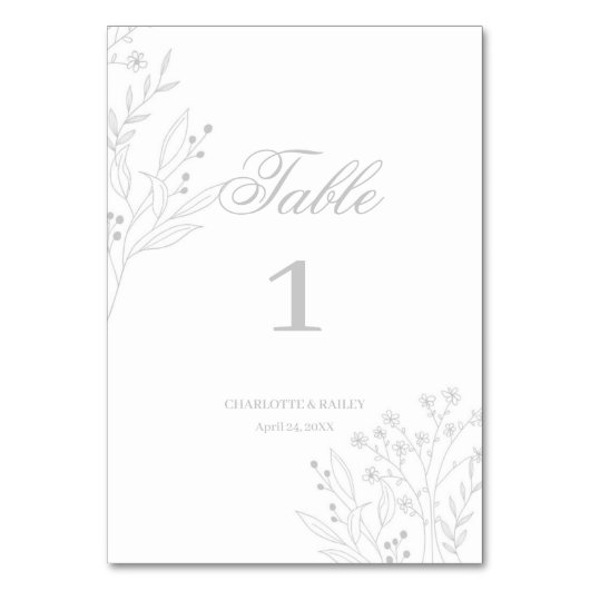 Silver Corner Floral Boho Wedding Tischnummer (Rückseite)