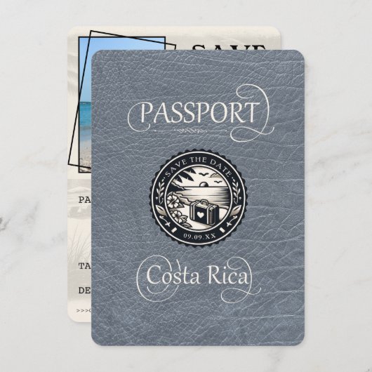 Silver Costa Rica Passport Save The Date (Vorne/Hinten)