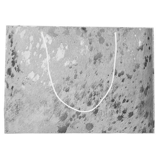 Silver Cowhide Print Metallic Große Geschenktüte (Rückseite)