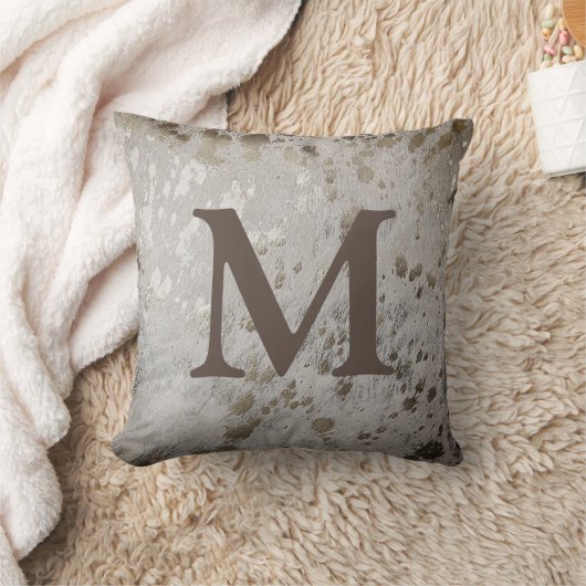 Silver Cowhide Print Metallic Own Initial Letter Kissen (Decke)