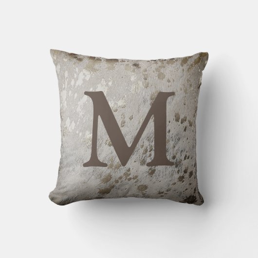 Silver Cowhide Print Metallic Own Initial Letter Kissen (Vorderseite)