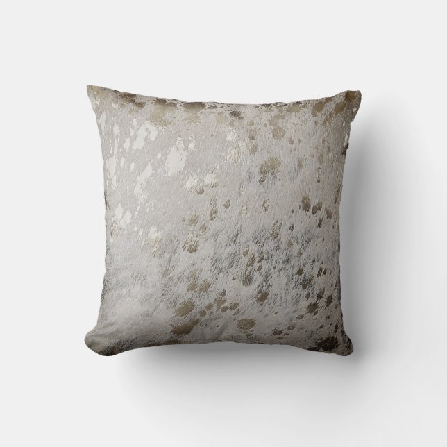 Silver Cowhide Print Metallic Throw Kissen (Vorderseite)