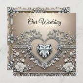 Silver & Cream Elegante: Diamant Heart Wedding Inv (Vorne/Hinten)