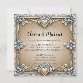 Silver & Cream Elegante: Diamant Heart Wedding Inv (Rückseite)