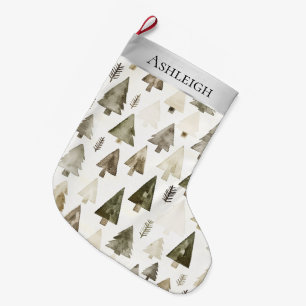 Silver Cream Green Christmas Trees Großer Weihnachtsstrumpf