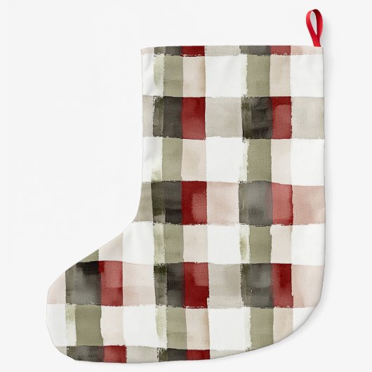 Silver Cream Green Red Kariert Strips Weihnachten Großer Weihnachtsstrumpf (Rückseite)