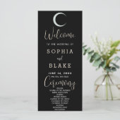 Silver Crescent Moon Black Wedding Programm (Stehend Vorderseite)