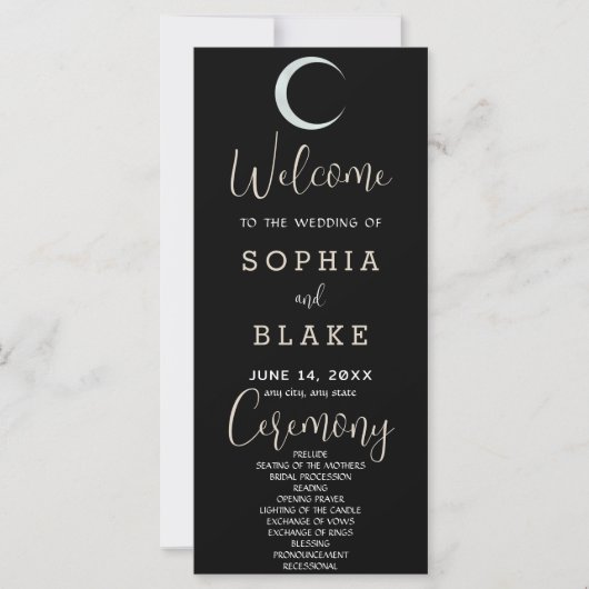 Silver Crescent Moon Black Wedding Programm (Vorderseite)