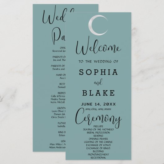 Silver Crescent Moon Blue Wedding Program (Vorne/Hinten)