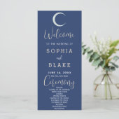 Silver Crescent Moon Dark Blue Wedding Program (Stehend Vorderseite)