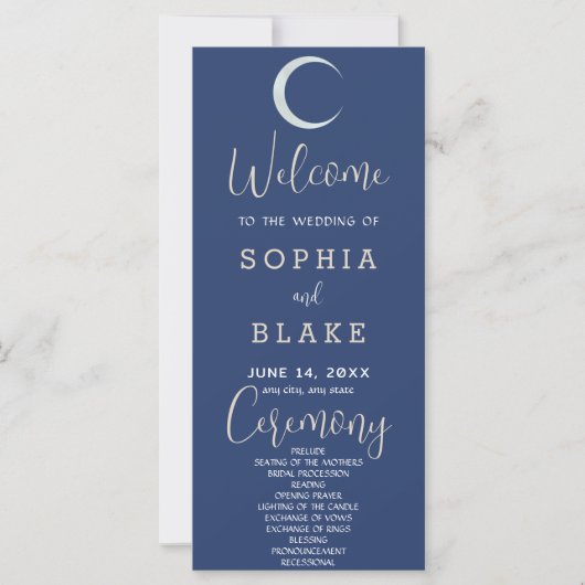 Silver Crescent Moon Dark Blue Wedding Program (Vorderseite)