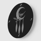 Silver Crescent Moon Feathers Thunder_Cove Große Wanduhr (Winkel)
