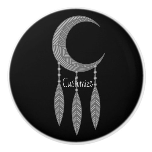 Silver Crescent Moon Feathers Thunder_Cove Keramikknauf (Vorderseite)