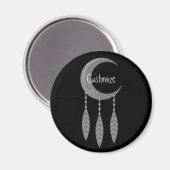 Silver Crescent Moon Feathers Thunder_Cove Magnet (Vorderseite/Rückseite)