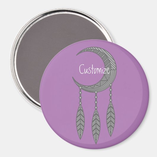 Silver Crescent Moon Feathers Thunder_Cove Magnet (Vorderseite/Rückseite)