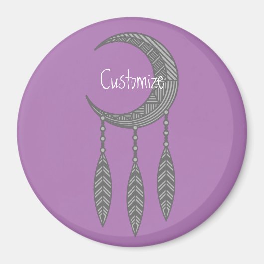 Silver Crescent Moon Feathers Thunder_Cove Magnet (Vorne)
