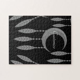 Silver Crescent Moon Feathers Thunder_Cove Puzzle