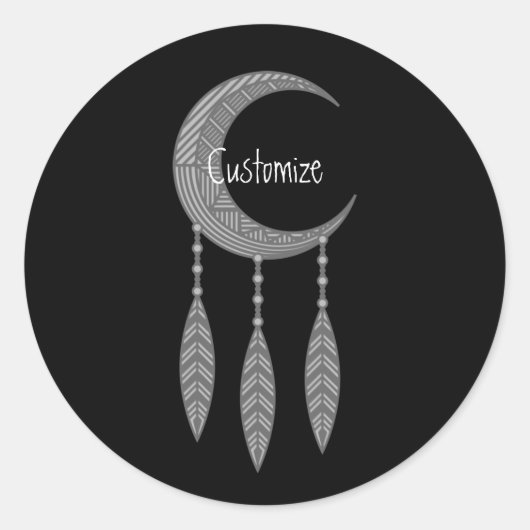 Silver Crescent Moon Feathers Thunder_Cove Runder Aufkleber (Vorderseite)