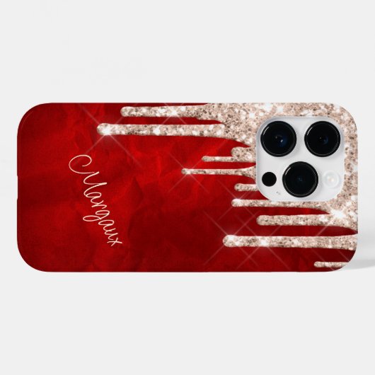 Silver Crimson Glitzer Tropfen auf Red Monogram Case-Mate iPhone Hülle (Rückseite (Horizontal))