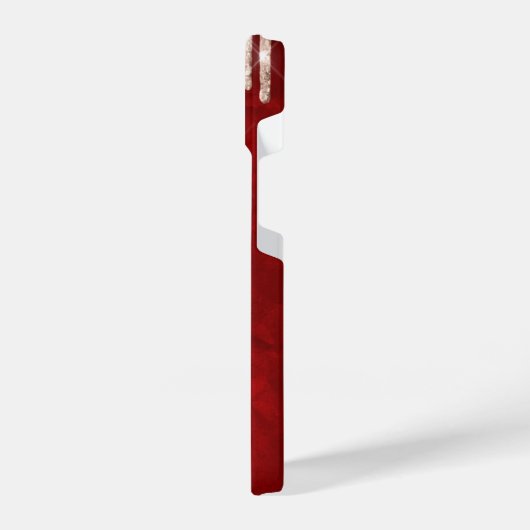 Silver Crimson Glitzer Tropfen auf Red Monogram iPhone Hülle (Linke Seite)