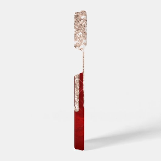 Silver Crimson Glitzer Tropfen auf Red Monogram iPhone Hülle (Rechte Seite)