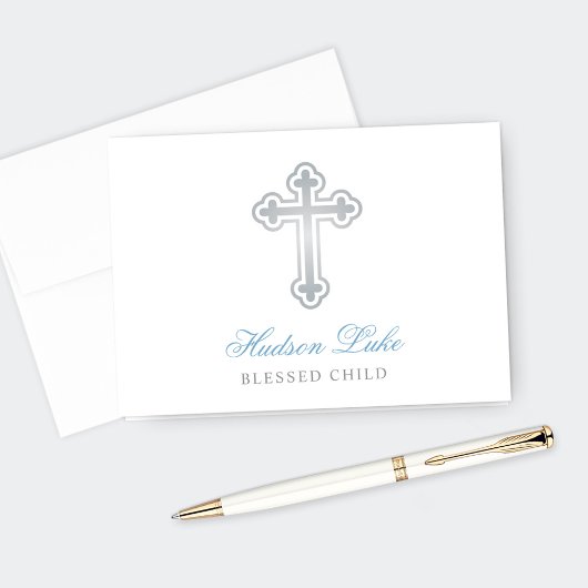 Silver Cross Baby Boy Taufe Blau Personalisiert Dankeskarte