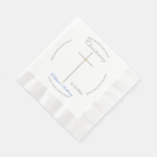 Silver Cross Christening Blue Baby Name Serviette (Ecke)