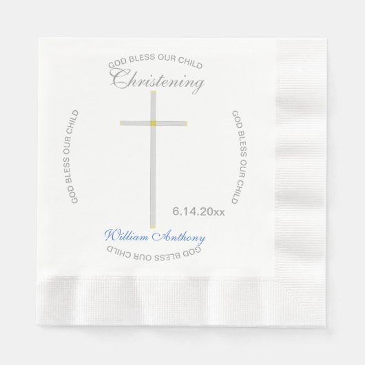 Silver Cross Christening Blue Baby Name Serviette (Vorderseite)