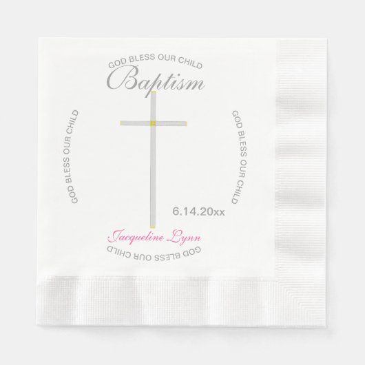 Silver Cross Girl Taufe Rosa Serviette (Vorderseite)