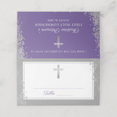 Silver Cross Glitzer Lila Erste Heilige Kommune Platzkarte (Außenseite Aufgefaltet)