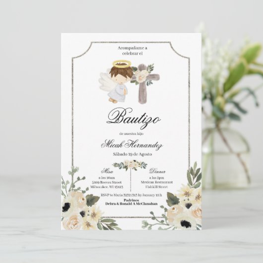 Silver Cross Mi Bautizo Einladung (Stehend Vorderseite)