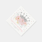 Silver Crown Blush Pink Bloral Princess Birthday Serviette (Ecke)