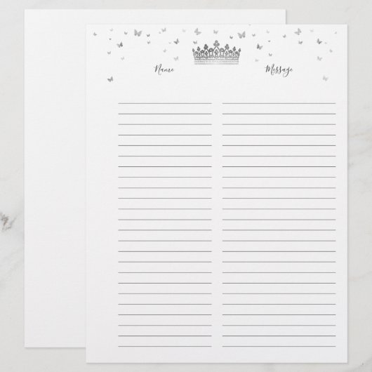 Silver Crown Lined Paper Guest Book Filler Seiten (Vorne/Hinten)