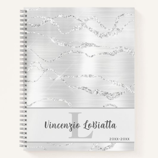 Silver Crystal Agate Gem Geode Glitzer Notizblock (Vorderseite)