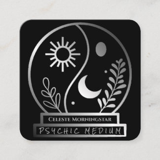Silver Crystal Ball Psychische Medium Moon Sun Quadratische Visitenkarte