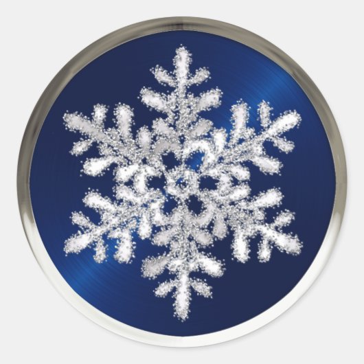 Silver Crystal Snowflake auf Navy Blue Siegel Runder Aufkleber (Vorderseite)
