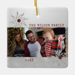 Silver Crystal Snowflake mit Rotem Kristall Keramikornament