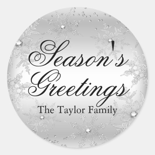 Silver Crystal Snowflake Weihnachtsaufkleber Runder Aufkleber (Vorderseite)