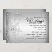 Silver Crystal Snowflake Weihnachtsessen Party Einladung (Vorne/Hinten)