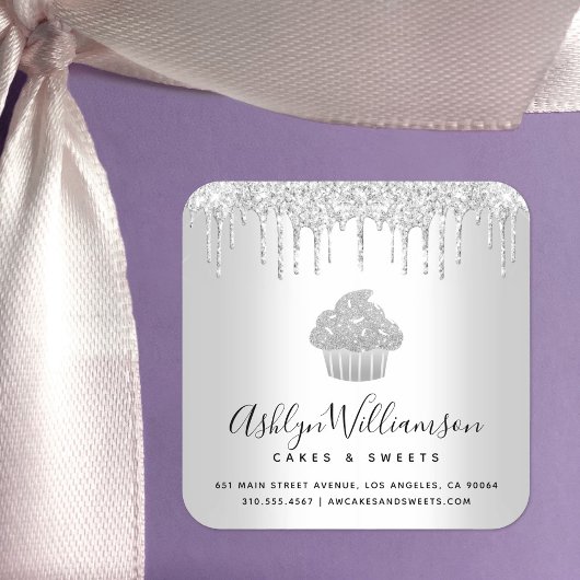 Silver Cupcake Bäckerei Konditorei Koch Glitzer Tr Quadratischer Aufkleber