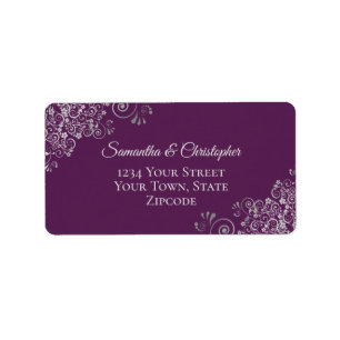 Silver Curls Elegant Plum Lila Hochzeitadresse Adressaufkleber
