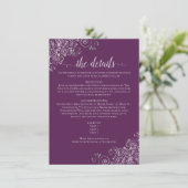 Silver Curls Elegant Plum Purple Wedding Details Begleitkarte (Stehend Vorderseite)