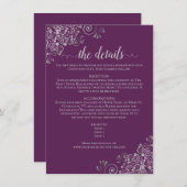 Silver Curls Elegant Plum Purple Wedding Details Begleitkarte (Vorne/Hinten)