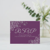 Silver Curls Elegante Plum Lila Wedding RSVP Postkarte (Stehend Vorderseite)